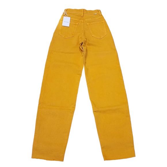 MOTHER The Curbside Heel Fray Straight Amber Yellow Jeans Size 23 - Picture 3 of 12